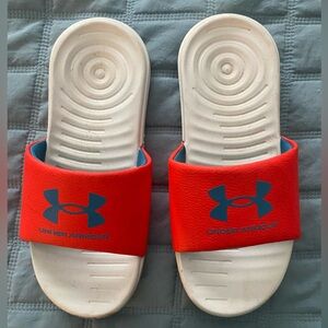 Under Armour Red and White Slide Sandals Sporty Design